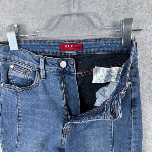 Guess Skinny Jeans Womens Size 26 Taper Leg Pintuck Distressed Mid Rise Blue - Picture 5 of 12